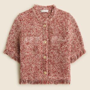 J. Crew Cropped Fringe Tweed Fringe Lady Jacket in Burgundy